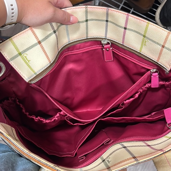Coach Plaid Tote Bag - Cream and Pink - Picture 2 of 3